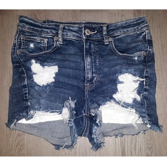 American Eagle Outfitters Pants - American Eagle High V-Rise Shortie Jean Shorts Size 6 Distressed Denim Dark Wash